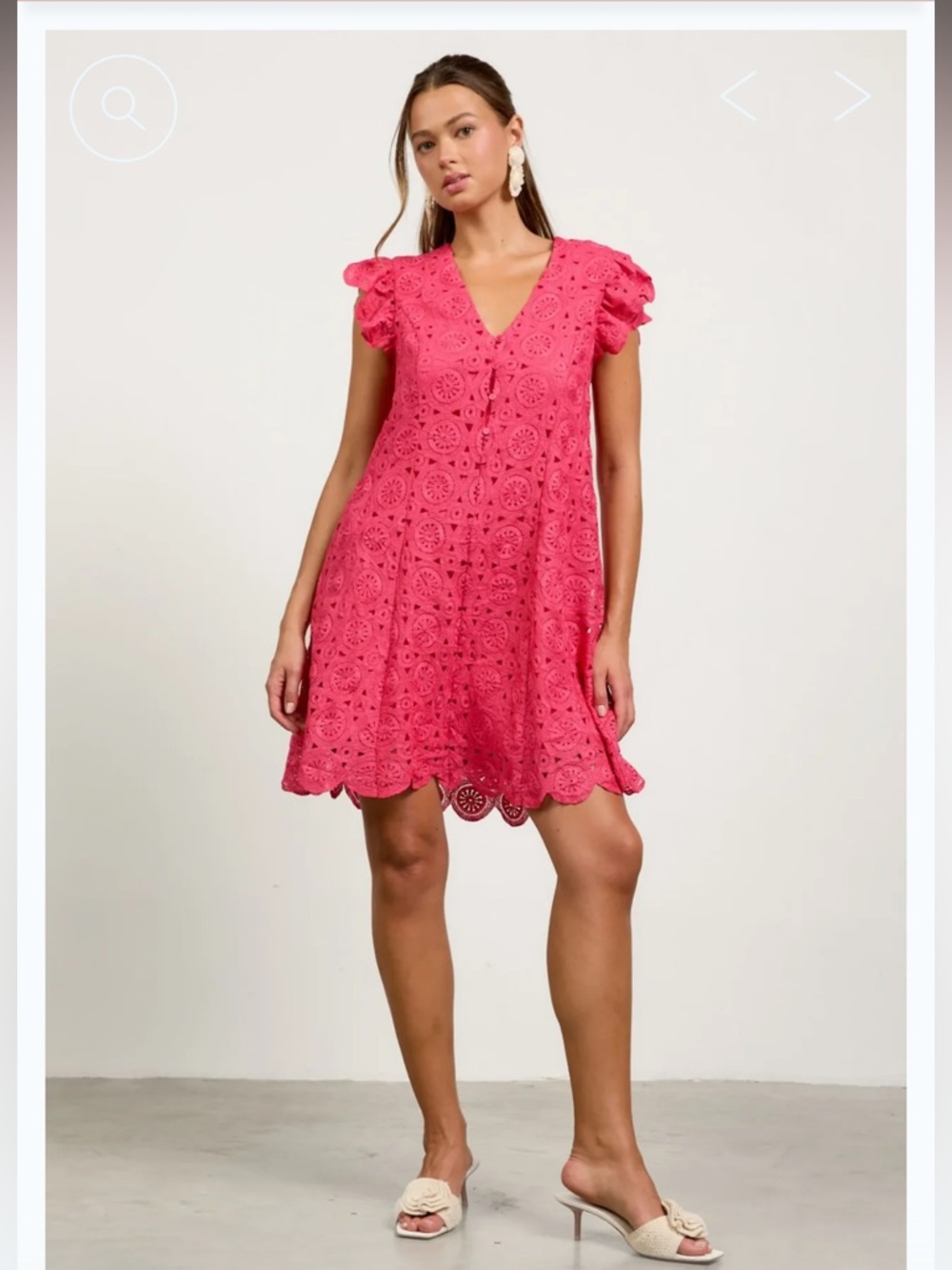 Skies are Blue Raspberry Sorbet Ruffle Sleeve Button Front Knee Length Dress NEW - Picture 15 of 15